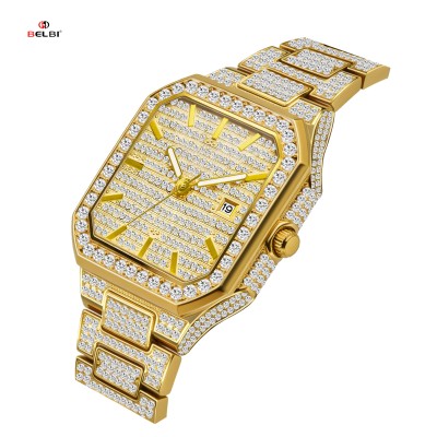 ساعة كوارتز مربعة فاخرة مرصعة بالألماس للنساء، أنيقة كهدية، تأتي مع علبة هدايا